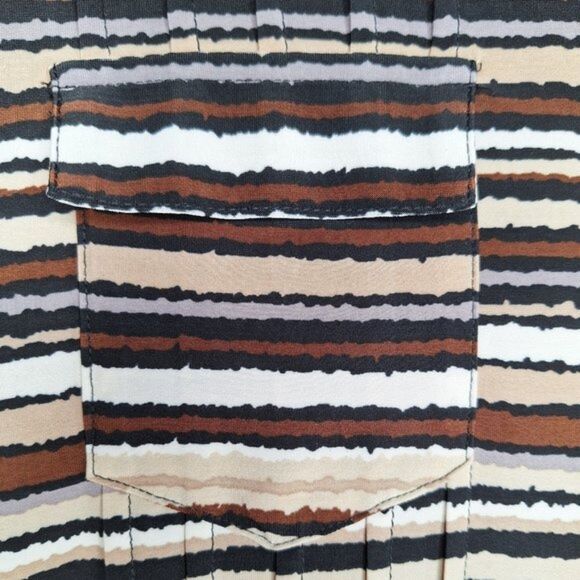 Cocomo Women's Size XL Brown Multicolor Stripe Print Pintuck 3/4 Sleeve Top - Picture 3 of 7